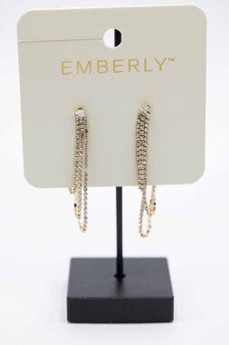 Emberly Dangle Drop Earrings Gold Plated Tone Setting NWT Womens